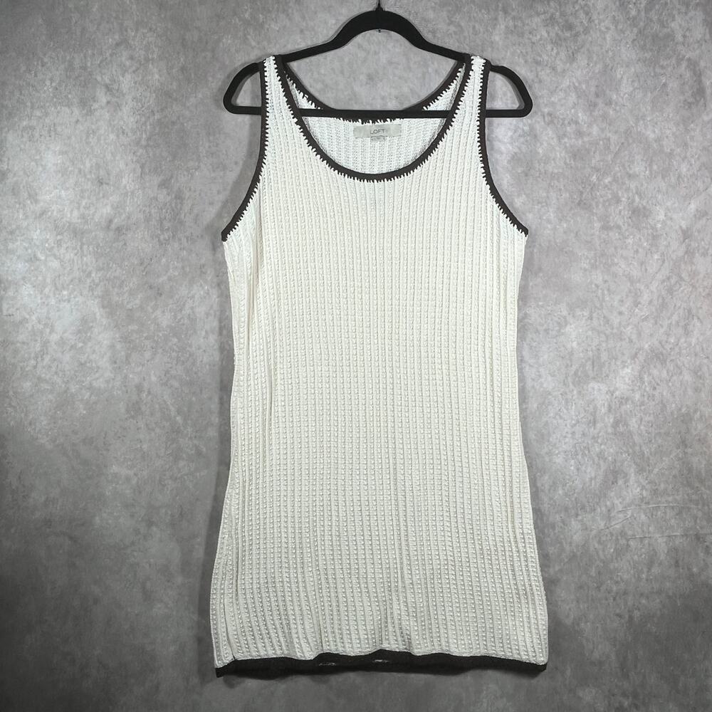Loft Crochet Mini Sweater Dress Womens Large White Sleeveless Boho Festival NEW
